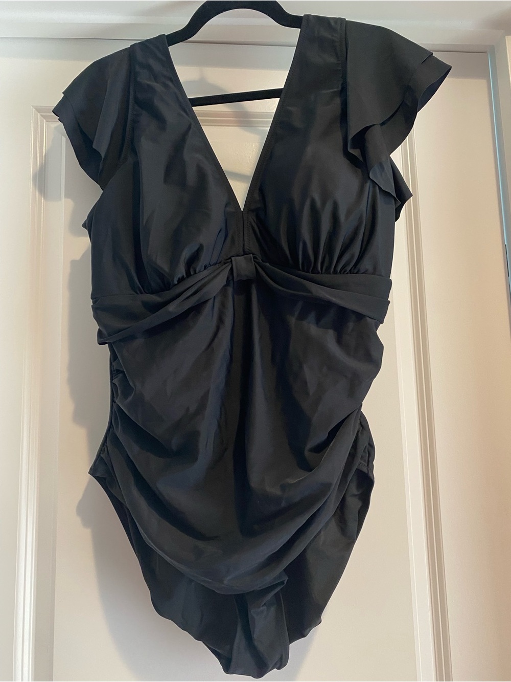 Flattering Black V-Neck One-Piece Swim - Twist Front-3X